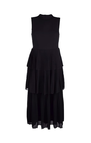 Şifon Pilise Elbise - Siyah